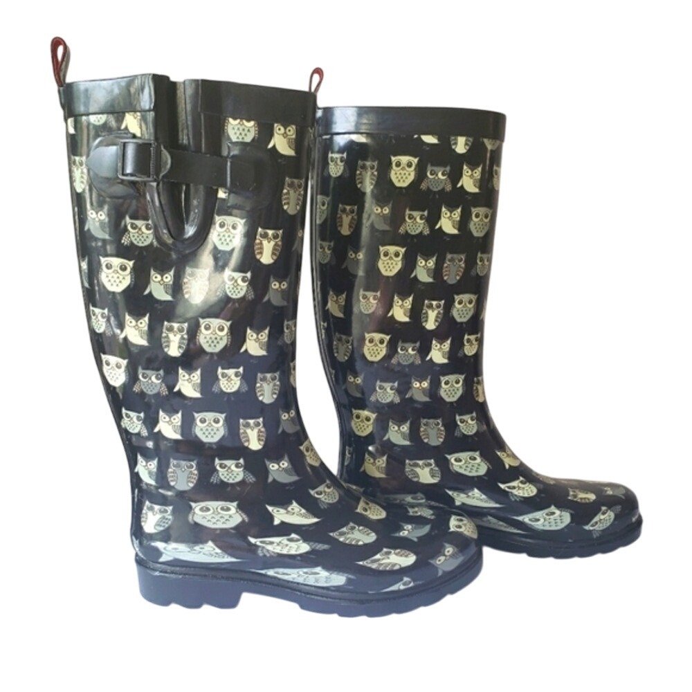 Capelli of New York Rubber Rainboots Black With Owls Size 7**‎